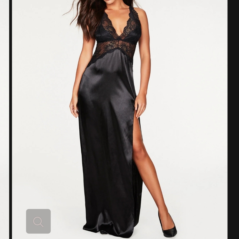 New Frederick's of Hollywood Rosalina rose lingerie satin lace black gown XL